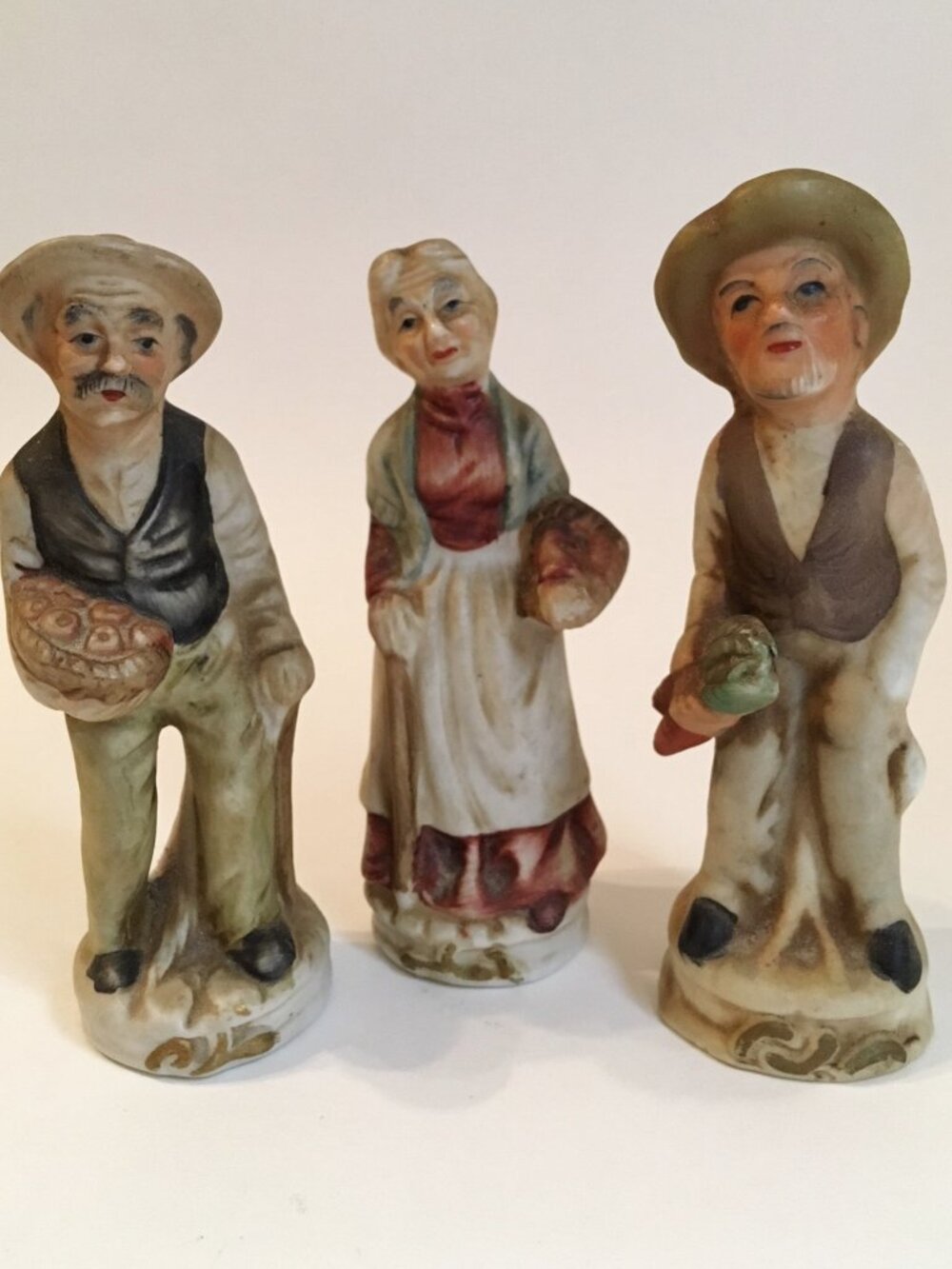 Asian Statue Figurine Men Woman Set 3 Painted Vintage Oriental Porcelain Pottery
